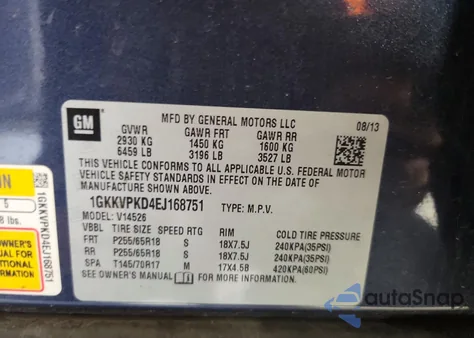 2014 GMC Acadia Sle из США, поврежденный, VIN 1GKKVPKD4EJ168751